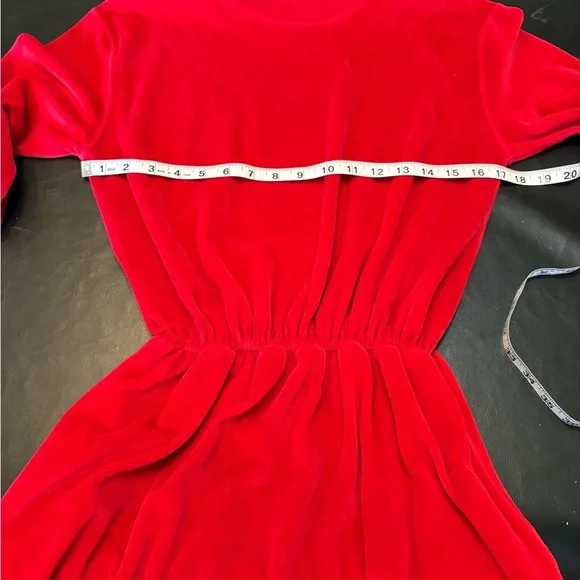 Vintage L.L. Bean Red Velour Long Sleeve Midi Dress Small Petite - Picture 8 of 15